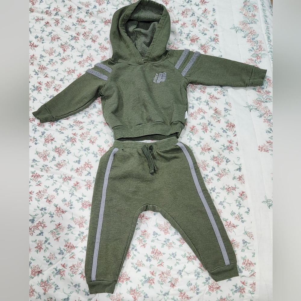 Babies' Prince Stripe Hoodie & Joggers Set in Green; 12M